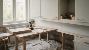 Editorial photograph of a half finished Scandinavian kitchen renovation new pal